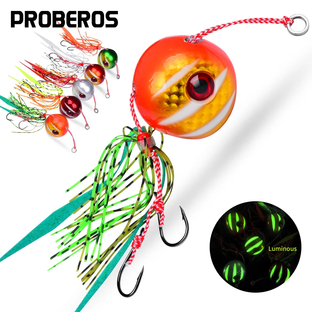 

Double Hooks 1pcs Luminous Squid Jig Fishing Lures Multi-Color Silicone Skirt For Night Fishing Squid Fishing Lure 60G-200G