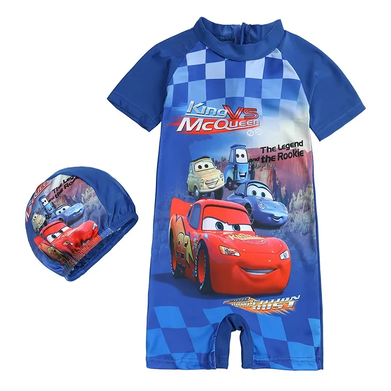 Children Swimwear Cartoon Frozen Anna Elsa Pixar Cars Spiderman Boys Girls Beachwear Surfing Swimsuit Bathing Hat Set Wetsuit