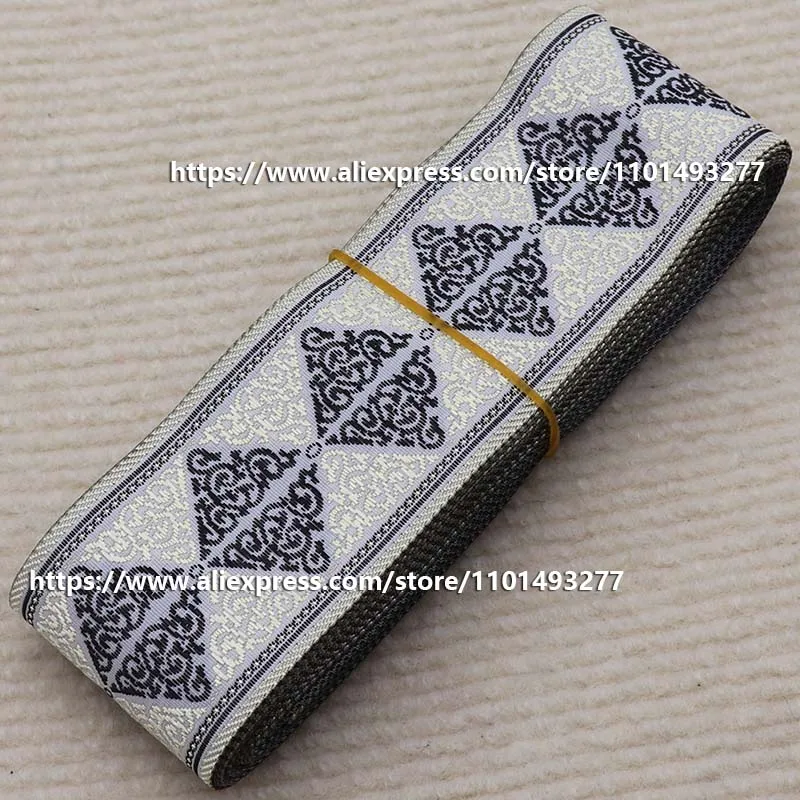 7 Yards 5cm Jacquard Ribbon Geometric Pattern Ethnic Lace Trim Embroidered Woven Webbing Tape For Clothing Bag DIY Sewing Fabric