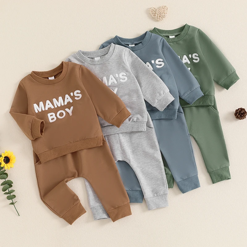 

Newborn Baby Boy Fall Clothes Letter Embroidery Long Sleeve Sweatshirt and Elastic Sweatpants 2 Piece Track Suit for Toddler