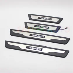 4PCS ABS Stainless Steel Led Door Sill Scuff Plate Auto Pedals Protector Cover For Ford Ranger 2019-2023 T6 T7