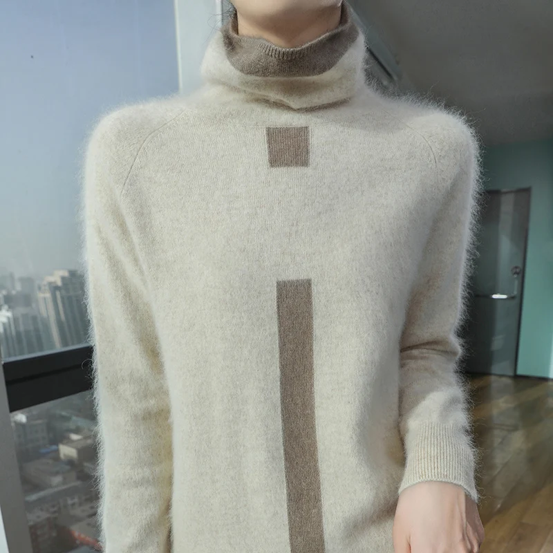 Autumn and winter new women's 100% mink cashmere sweater pile up collar pullover fashion knit warm base shirt top