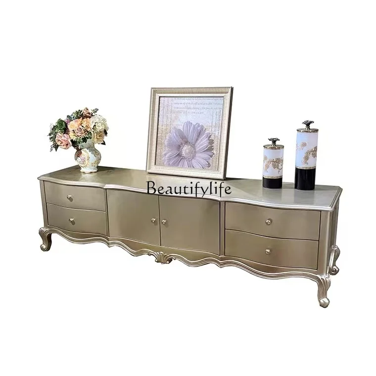 

European coffee table TV cabinet combination, luxury simple small apartment solid wood floor cabinet