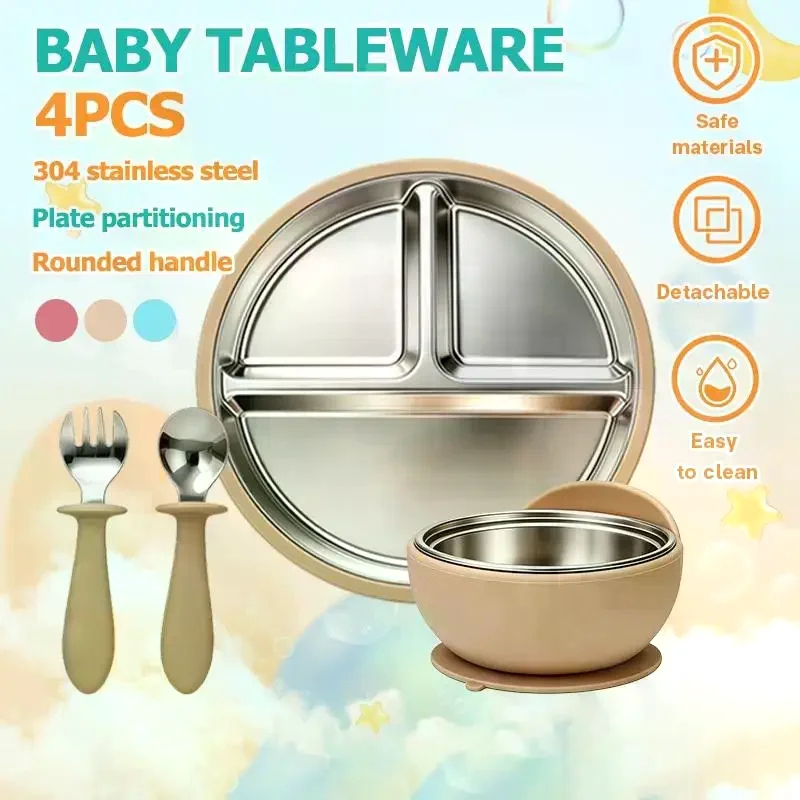 Steel Baby Feeding Set Suction - Baby Led Weaning Set review and price