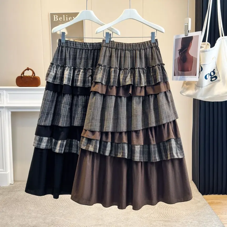 Midi Long Skirts Womens Maxi Skirt Goth Lolita Autumn Winter High Waisted Asymmetrical High Low Ruched Ruffle Skirts Oversized