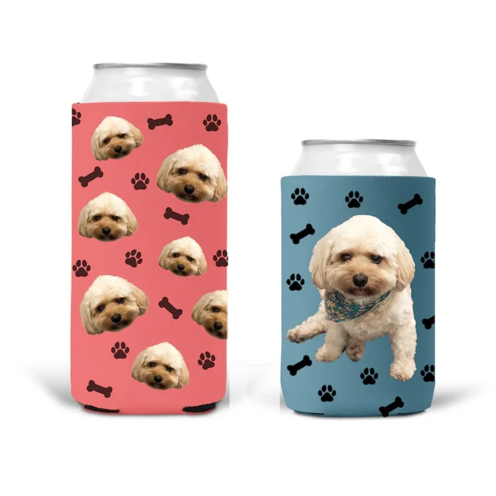 Custom Pet Portrait Can Coolers, Personalized Dog Can Cooler, Cat Drink Hugger, Dog Lover Wedding Favor, Pet Faces Can Insulator