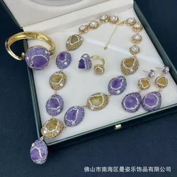 New natural citrine amethyst color mix set French classic vintage natural stone clay jewelry