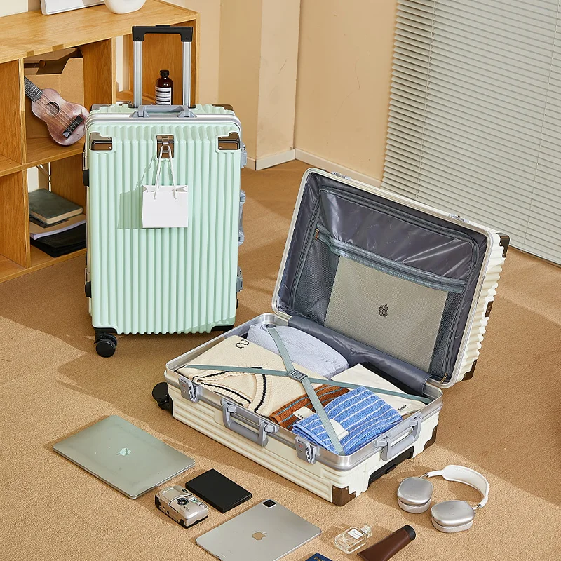 20/22/24/26 بوصة الألومنيوم الإطار الأمتعة حقيبة السفر مقبض حقيبة أمتعة للرجال والنساء مع عجلات عجلات عالمية