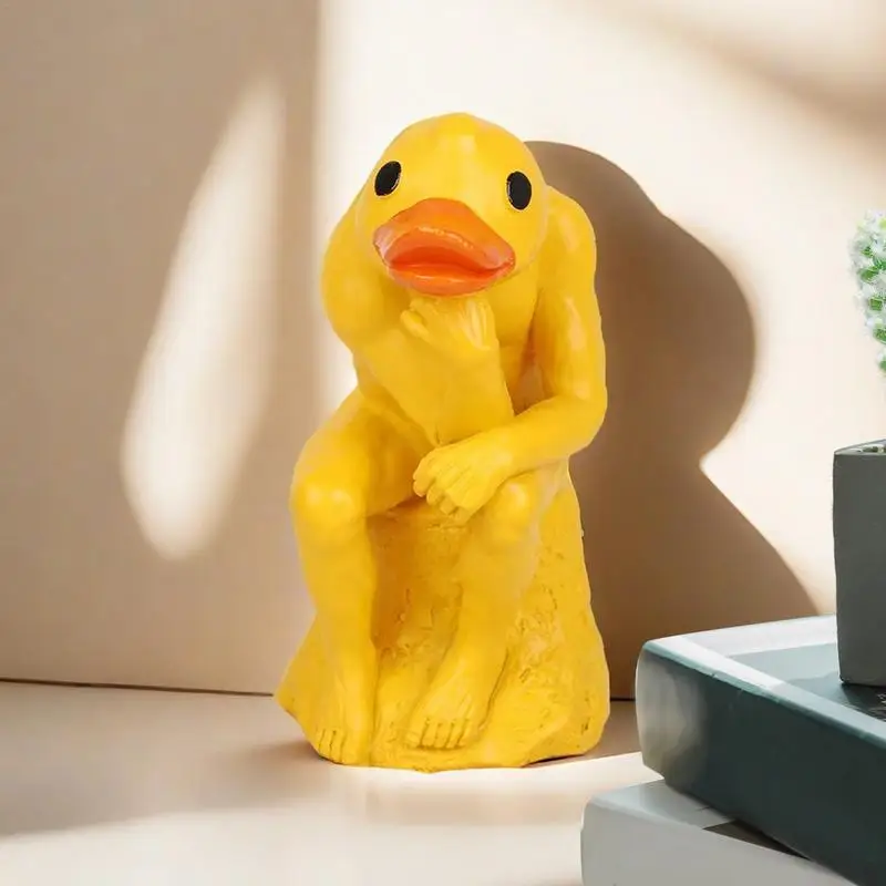 Resin Thinking Duck Thinking Posture Duck Yard Decorations Funny Animal Decorations Duck Statues For Garden Decoration Resin