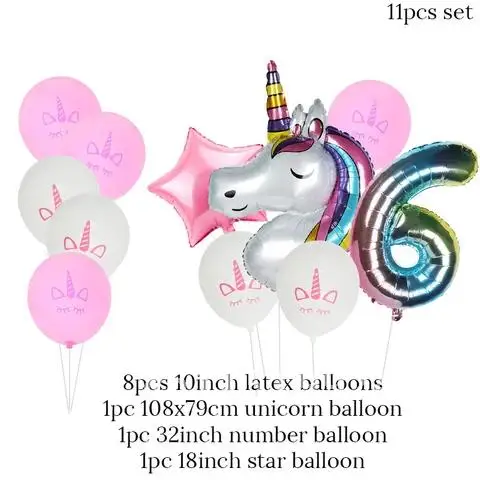 1set Gradient Unicorn Balloons set Rainbow 32 inch Number 1 2 3 4 5 6 7 8 9 Years old Girl Birthday Party Balloons Decorations