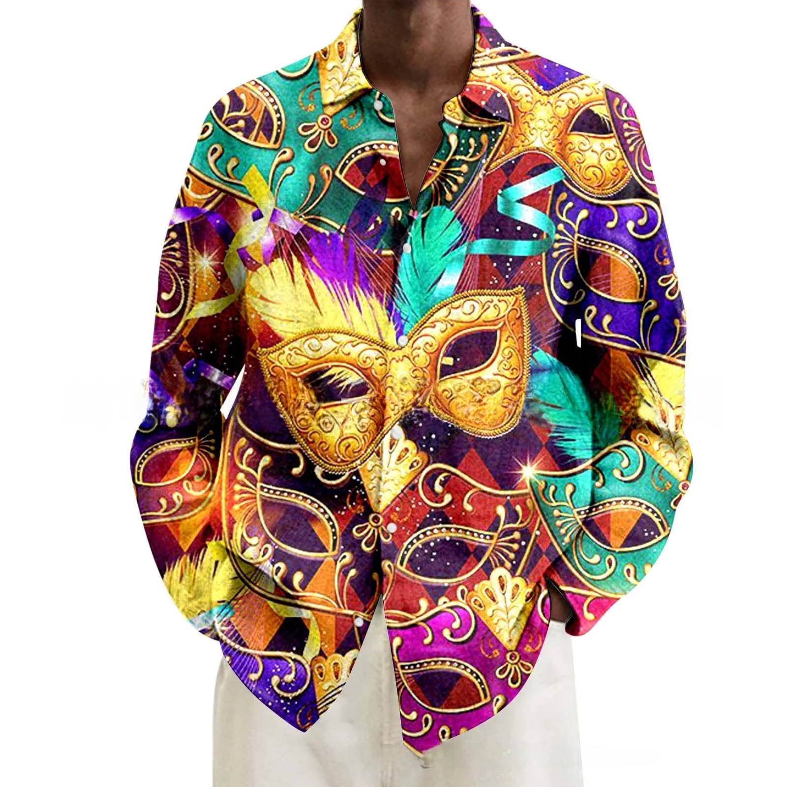 

Large Mens Long Sve Printed Polyester irt Festival Celebration Floral Pattern Casual Wear for Summer Season