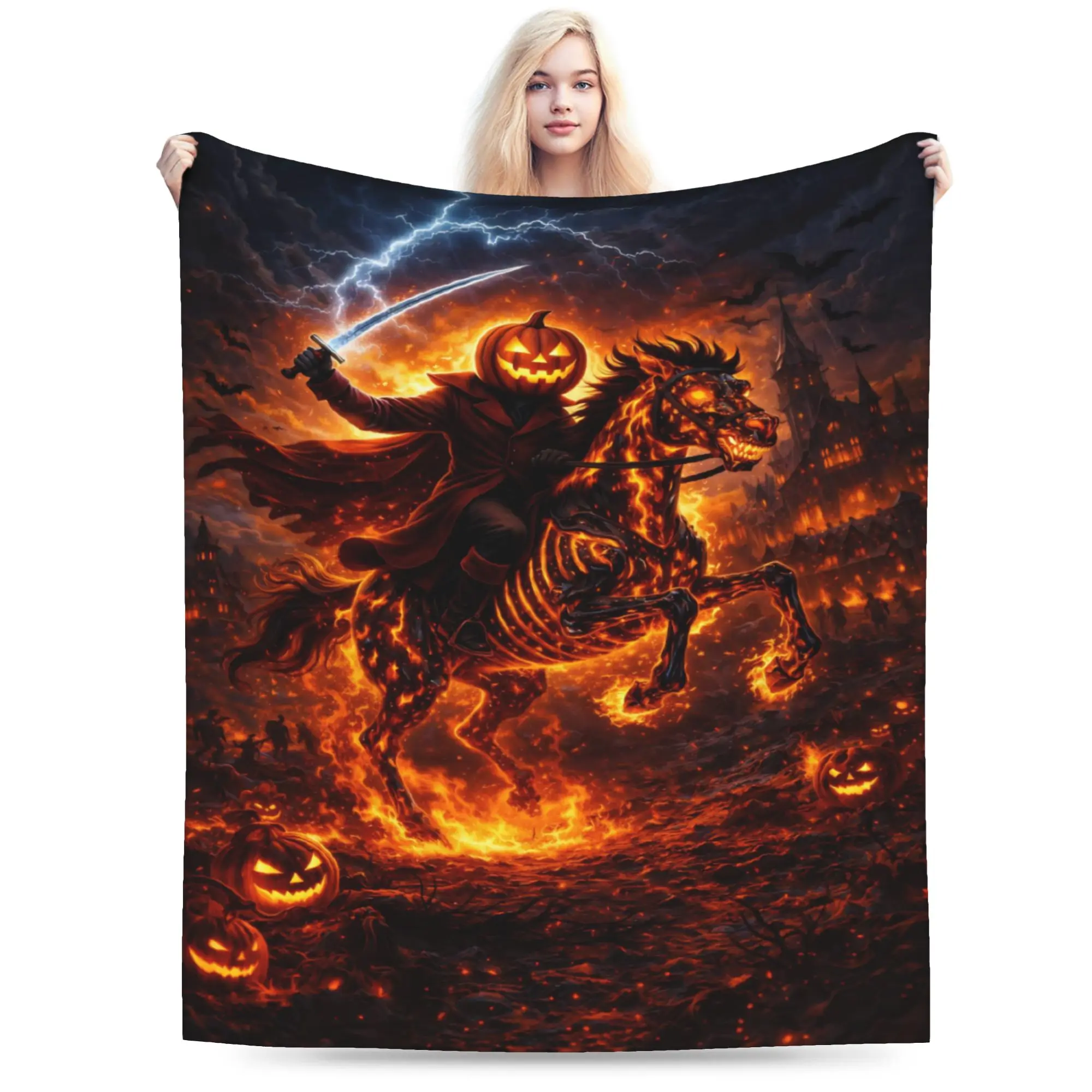 Comfortable Headless Horseman  Blanket Accessories Room Decorative  Blanket Throw Super Warm Fleece for Bedroom