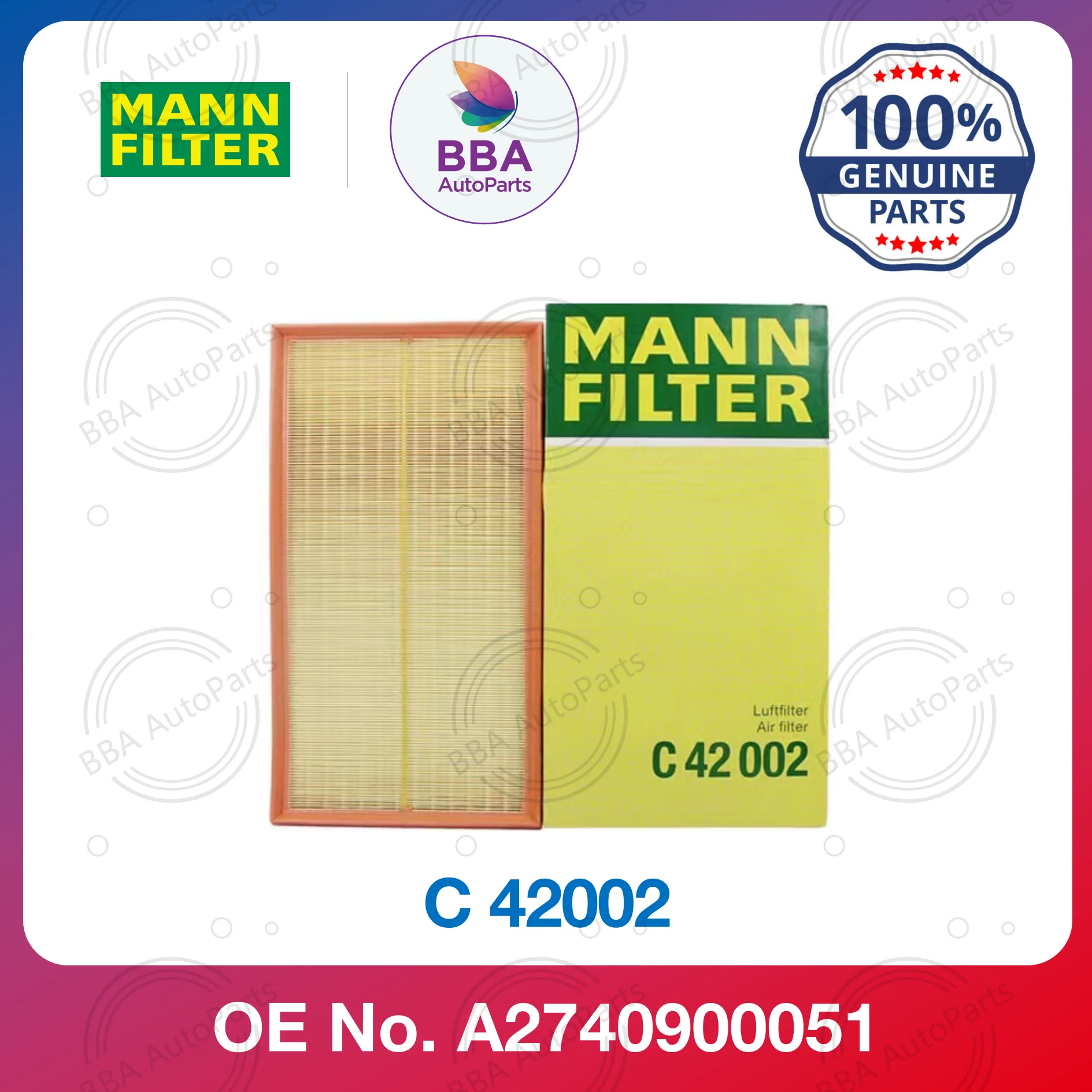 

Воздушный фильтр Mann C42002 для Benz V260 V250 V260L Vito с OE A 2740900051