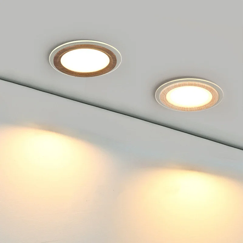Nordic Embedded Downlight 6W/9W/12W Wood Grain Led Ceiling Lamps for Corridor Kitchen Bedroom Study Living Room Light Fixture