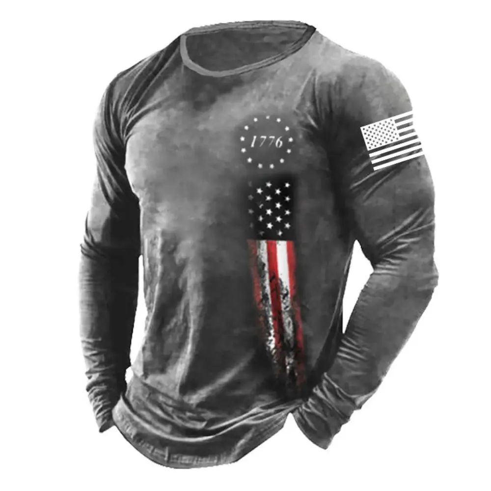 2023 New Men Retro Long Sleeve T-Shirt O Neck Pullover Autumn Winter Male Shirt Top Tees Oversize Men\'s clothing