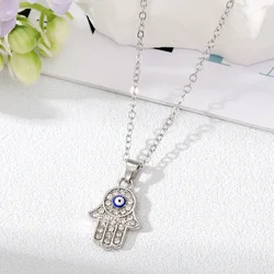 2023 Fashion Vintage Zircon Evil Eye Pendant Necklace for Women Stainless Steel Turkish Eye Fatima Hand Choker Goth Jewelry Gift