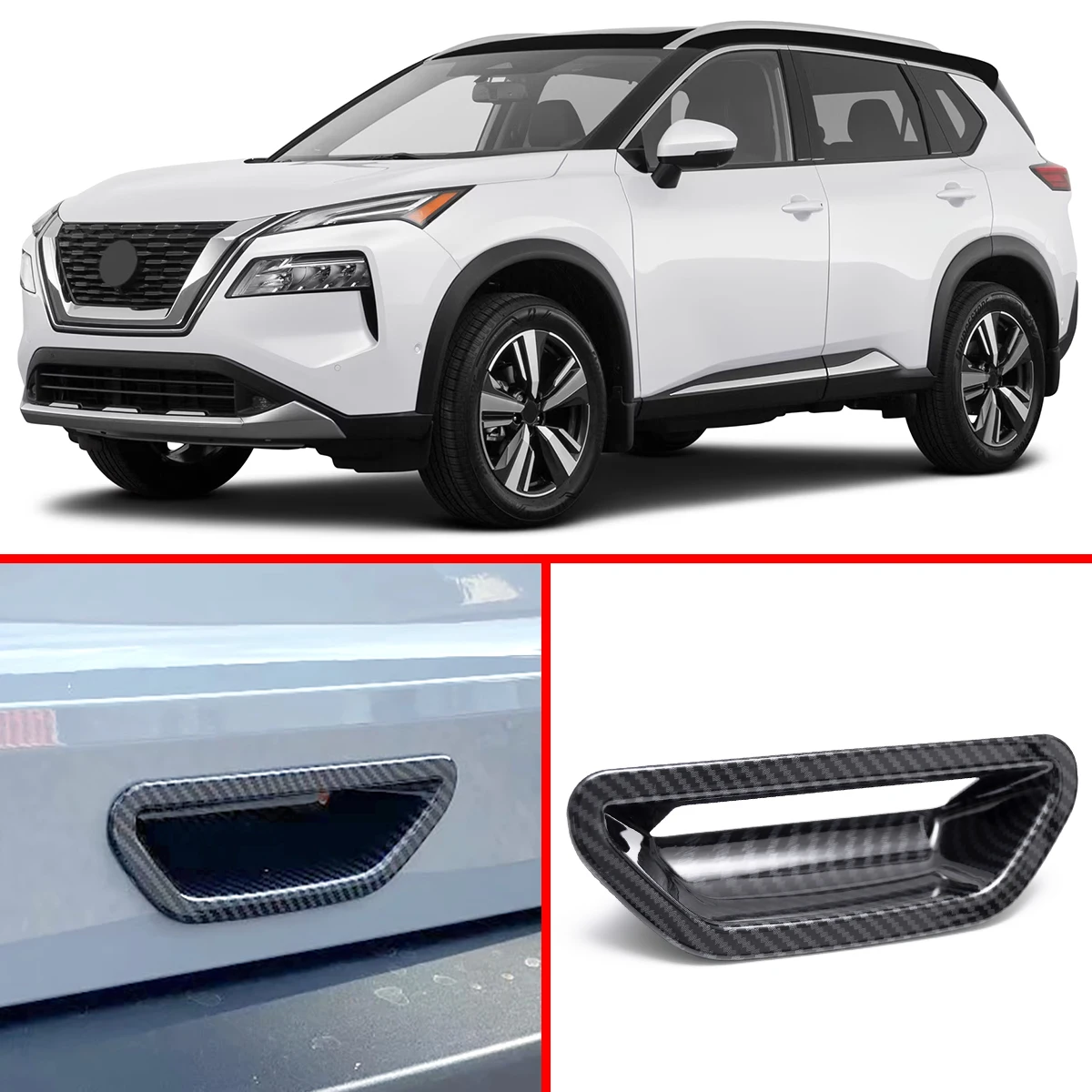 For Nissan Rogue 2021-2026 / X-Trail T33 Carbon Fiber Chrome Car Rear Door Tailgate Handle Bowl Cover Trim Exterior Accessories