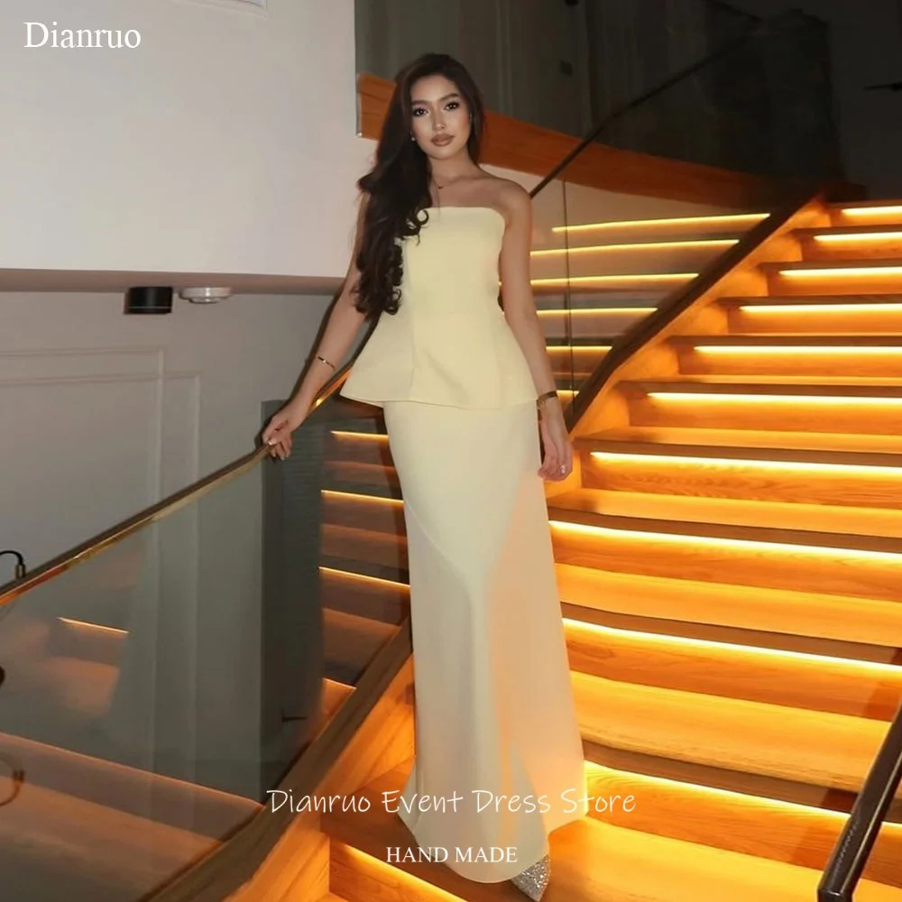 

Изящные желтые прямые вечерние платья Dianruo из атласа без рукавов, длинные вечерние наряды без бретелек, на заказ для женщин