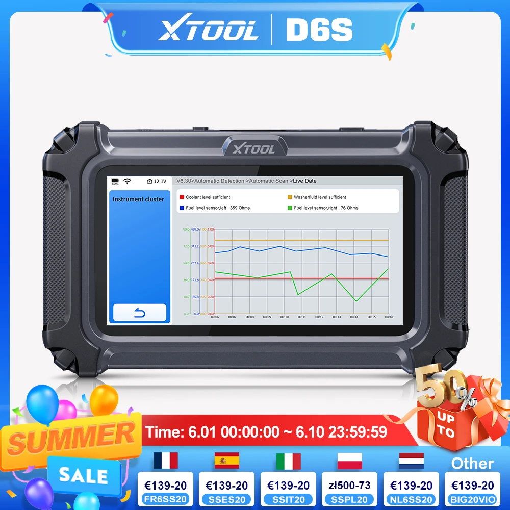 XTOOL D6S Car Diagnostic Tools Built-in CAN FD Protocol FCA Autoauth Full Systems Automotive Scanner With 33+ Resets ABS Bleed Crank Sensor Relearn Oil Reset Samrt Code Reader Lifetime Free Update Global Version