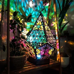 Wooden Led Projection Lamp Colorful Diamond Multipurpose Polar Star Floor Lamp Night Light Bohemian Decor