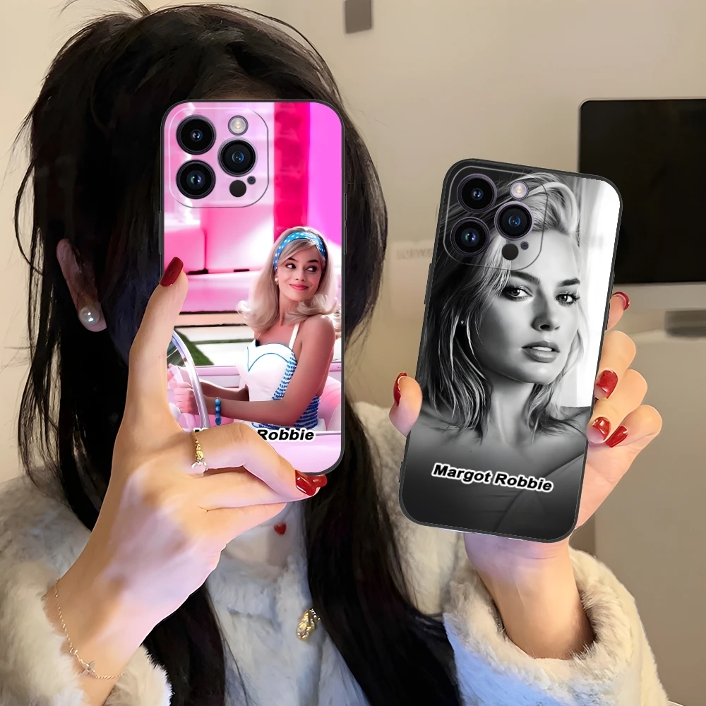 Margot Robbie Mobile Cell Phone Case for iPhone 16 15 14 13 12 11 X XR XS 8 7 Pro Max Plus Mini Black Soft Phone Cover Shell