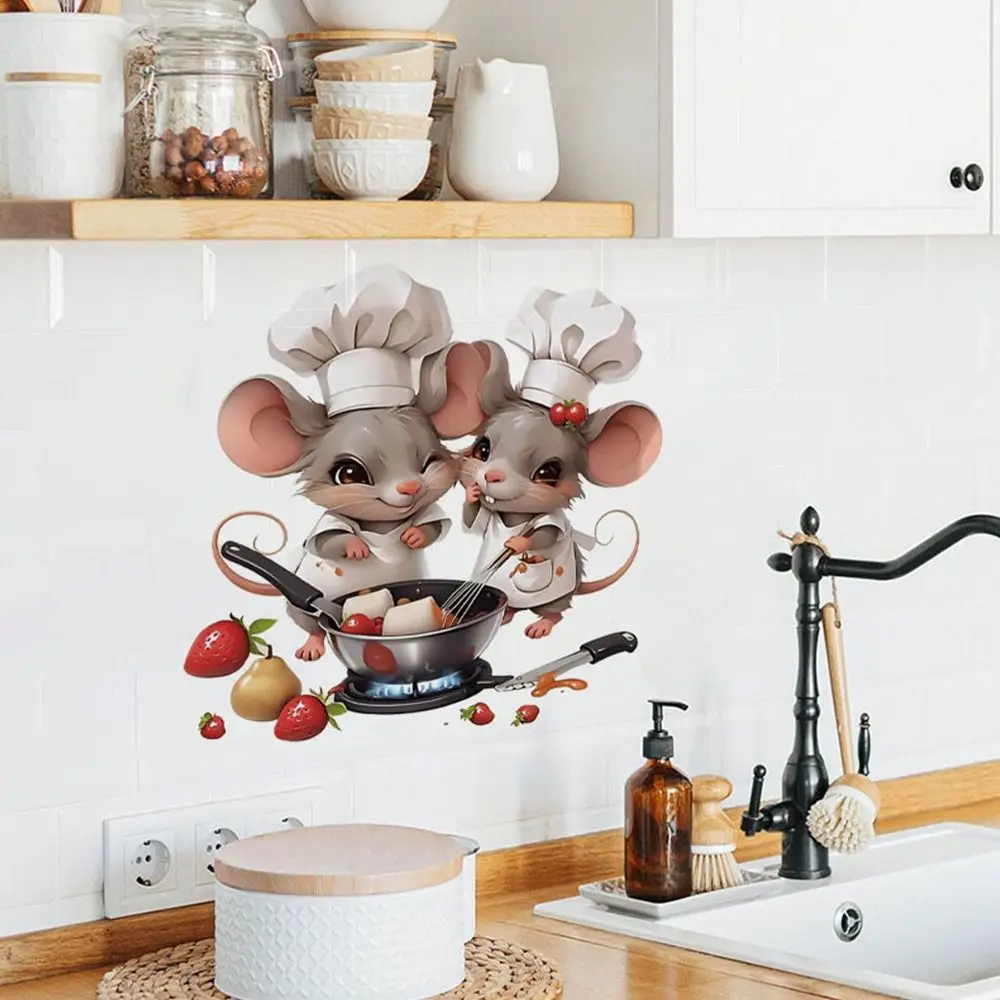 Reusable Cartoon Cat Mouse Chef Cat Kitchen Decal Self-adhesive Waterproof Wall Sticker PVC Decorative Sticker Diningroom