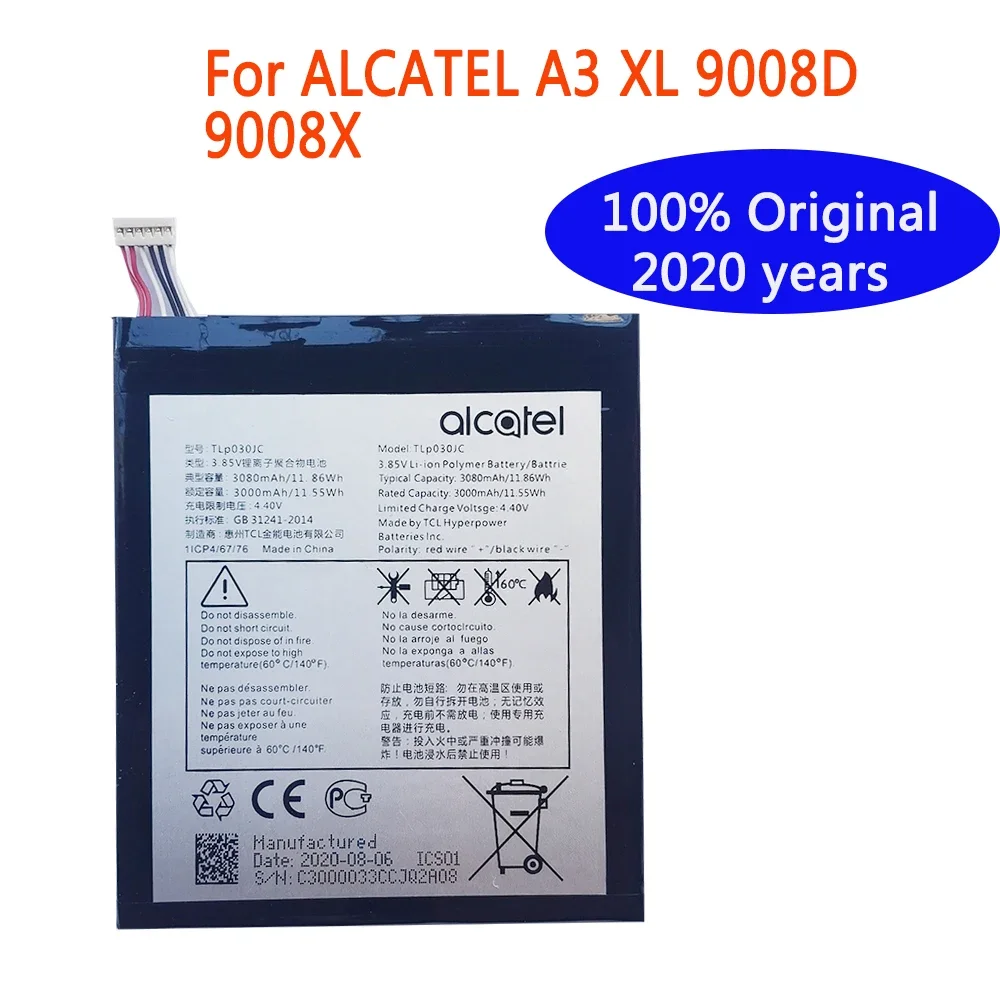 

High quality 3000mAh TLP030JC Battery For Alcatel One Touch A3 XL 9008 9008X 9008D Mobile Phone Battery atteries