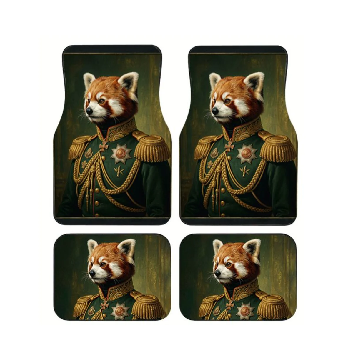 

4Pcs Red Panda General Renaissance Portrait Car Floor Mats Funny Regal Animal Auto Carpets Interior Accessories For SUV Truck