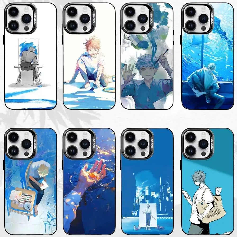 Funda de teléfono Yatora Yaguchi Blue Period para iPhone17,16,15,14,13,12,11 Plus,Pro Max, funda negra mate a prueba de golpes