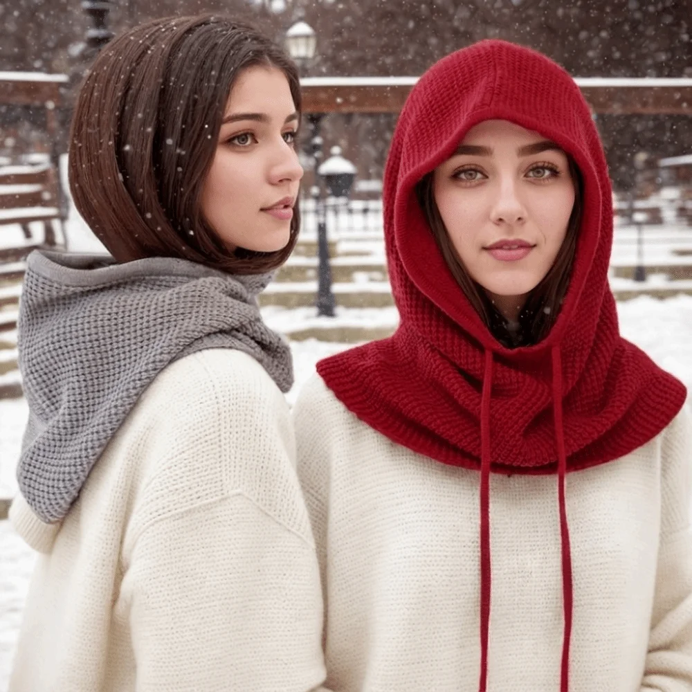 Fashion Solid Color Drawstring Balaclavas Hat Soft Earmuff Drawstring Knitted Hat Windproof Thickened Winter Neckerchief Outdoor
