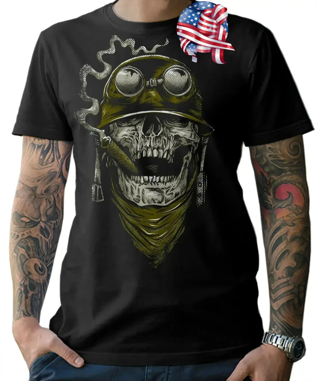 Motorcycle Chopper Bobber Biker Oldschool Skull Motorcyclist T-Shirt 100% Cotton O-Neck Short Sleeve Summer Casual Mens T-shirt