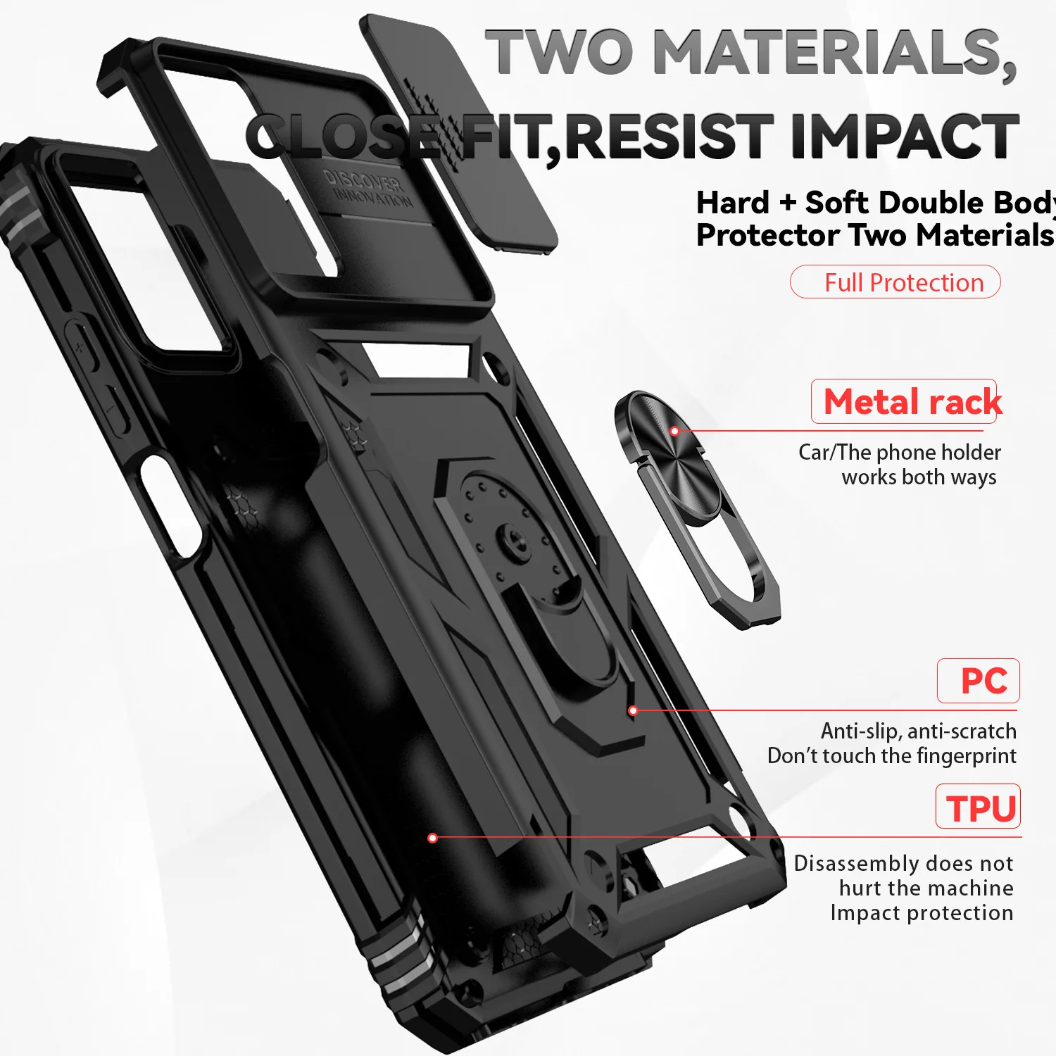 Military Slide Push Window Shockproof Phone Case For Motorola Moto G Power Play Stylus 5G 2024 Metal Ring Holder Back Cover