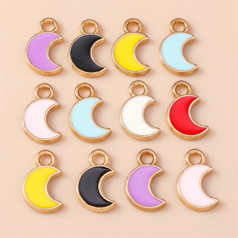 30 Uds. De Mini colgantes esmaltados de Luna de 7x11mm para hacer joyas, pendientes colgantes, collares, pulseras, accesorios para manualidades DIY