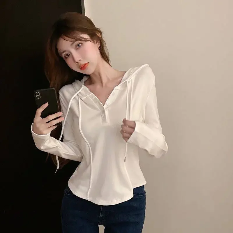 Autum Sweatshirt Long Sleeve Casual Women Top Solid Shirt Sleeve Hooded Korean Women's Blouse Zip Up Sweat Shirts For Women