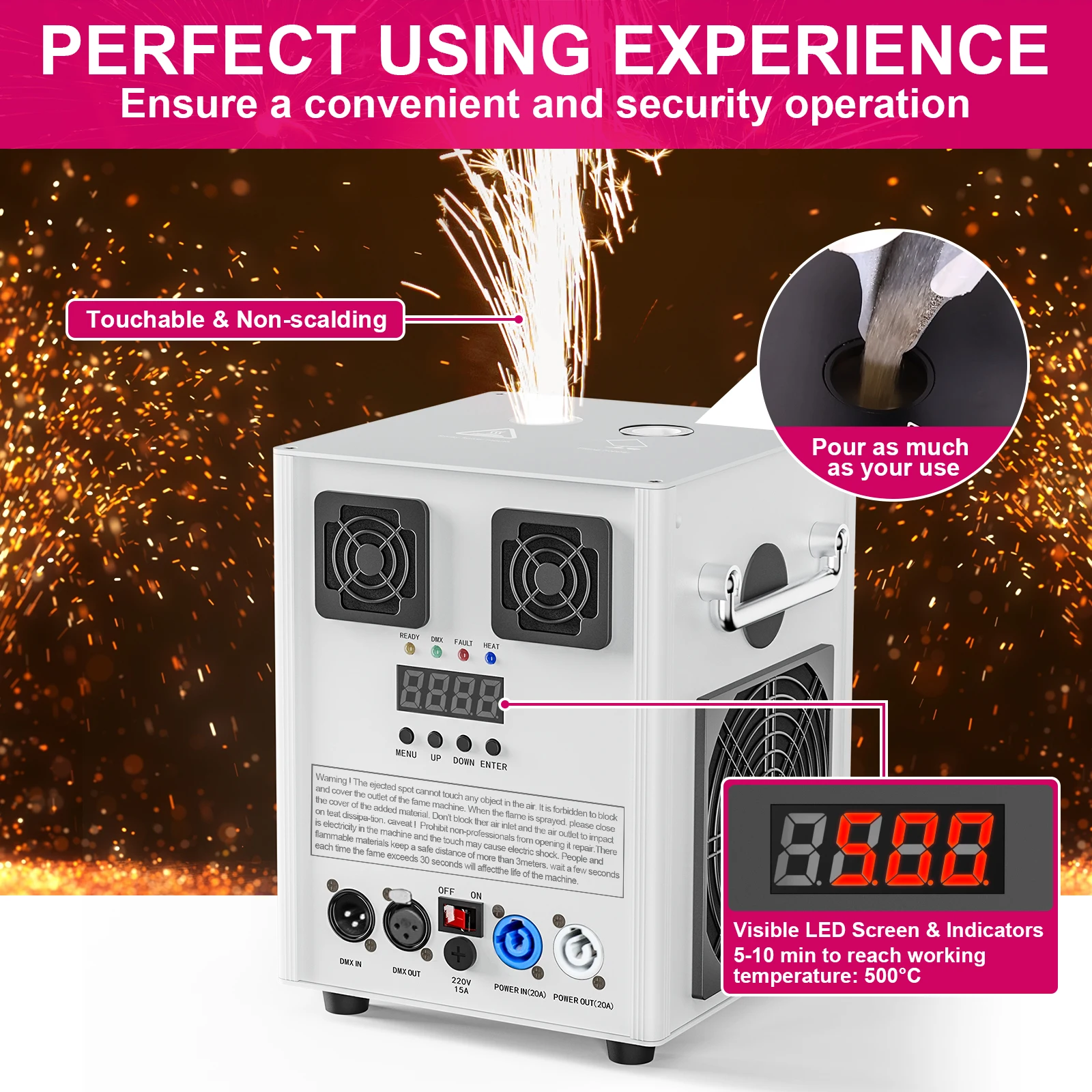 2PCS 700W Cold Spark Machine DMX Cold Flame Sprayer Equipment Stage Fireworks Machine Cold Fireworks Machine with Flight case