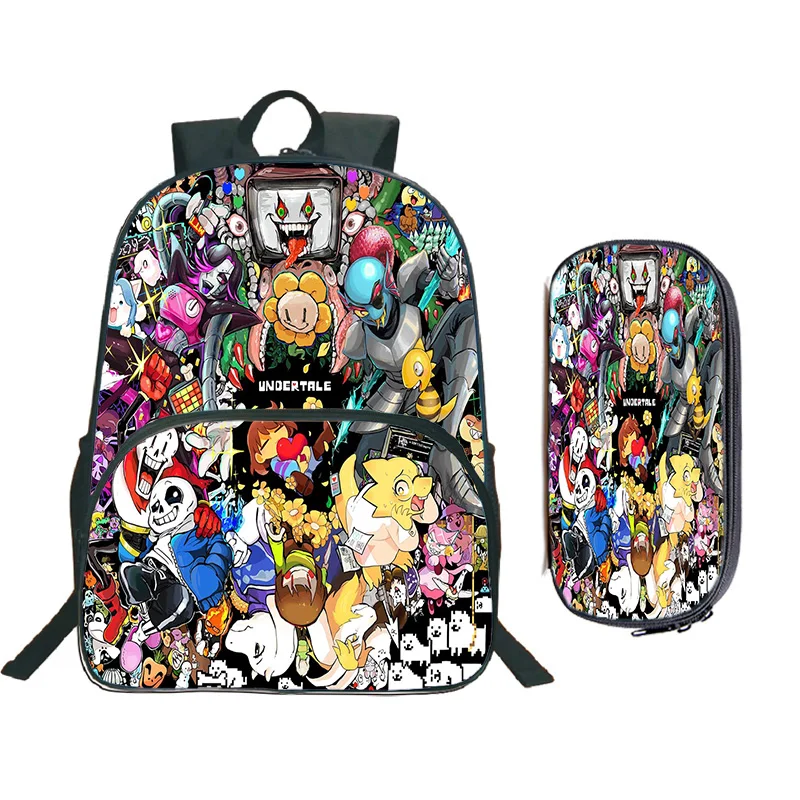 Undertale Рюкзак с 3D принтом 2025 Fun Game, комплект из 2 предметов, рюкзаки, чехол для ручек, детский повседневный школьный рюкзак Toriel Sans, рюкзак с героями мультфильмов