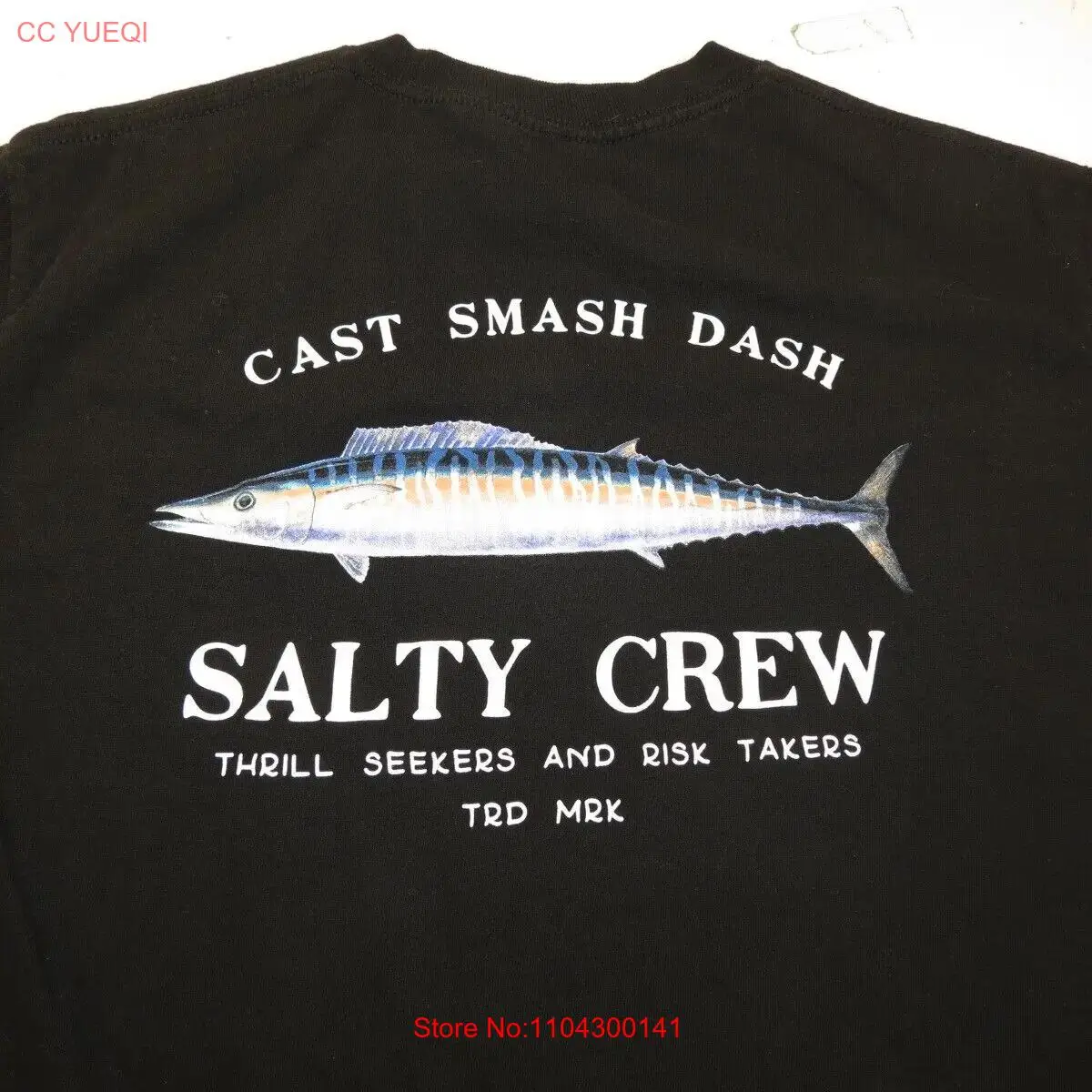 SALTY CREW STUDIO ABACHAR CAST SMASH DASH FISH FISHING TEE T SHIRT Mens M Black long or short sleeves