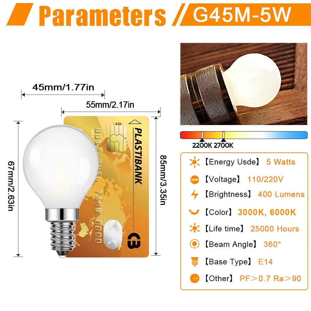 G45 Frosted Globe LED Filament Bulbs E14 5W – 6 Pack