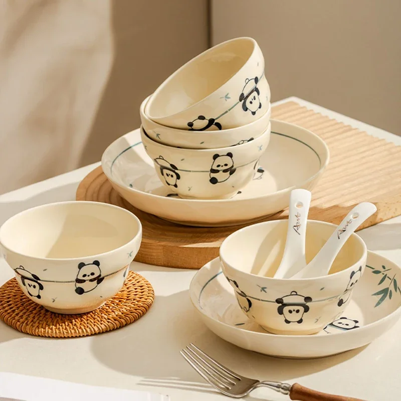 

Модная милая мультяшная керамическая тарелка, современный китайский стиль, круглые обеденные тарелки, домашняя посуда для дня рождения, миски для риса