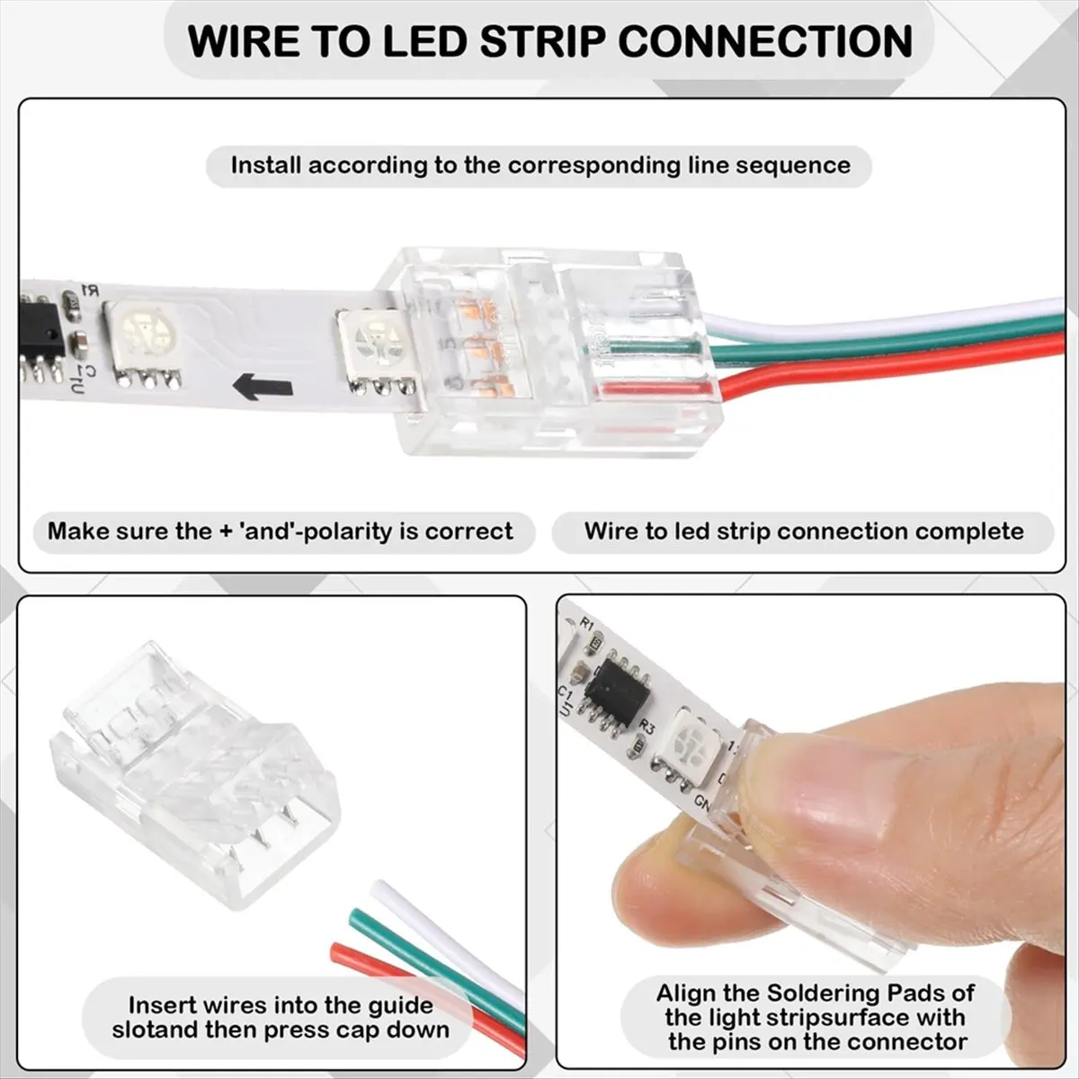 ABGN 40 Pcs 3 Pin 10mm Solderless LED Light Strip Connectors Clear Track Lighting Connectors for 5050 RGB Strip Light
