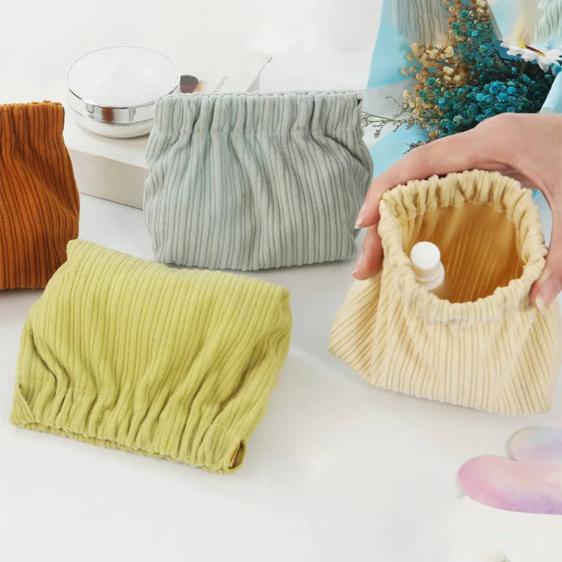 1Pcs Portable Corduroy Storage Bag Mini Large Capacity Elastic Self-Closing Pouches Makeup Lipstick Jewelry Coin Organizer