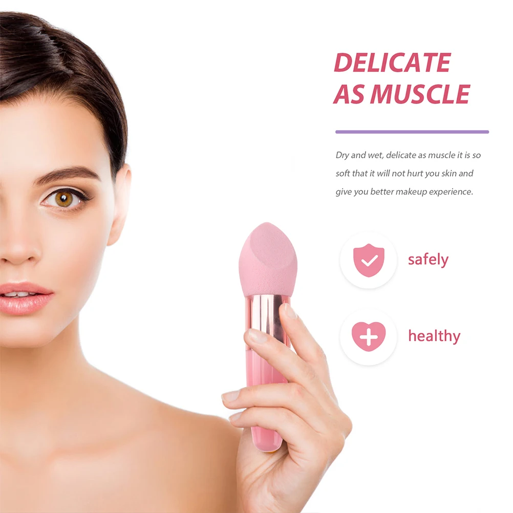 2 juegos de esponjas de maquillaje con mango para herramienta de crema de base esponja húmeda seca pluma de maquillaje multifuncional