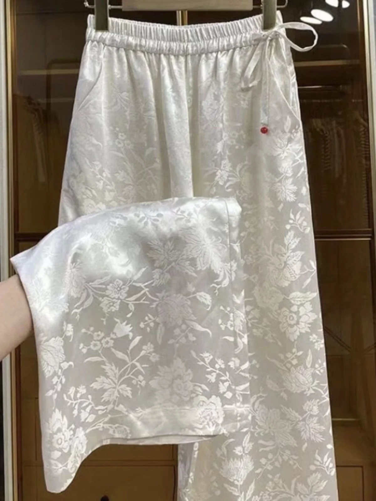 

Новые китайские повседневные брюки с высокой талией и широкими штанинами, женские свободные драпированные узкие брюки прямого кроя с эластичной резинкой на талии