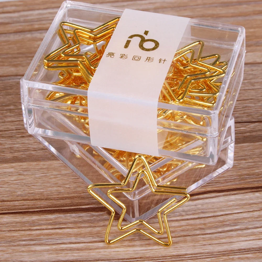 12 Pcs/box Creative Five Pointed Star Paper Clips Metal Bookmark Gold Binder Clip Student Office Stationery Supply