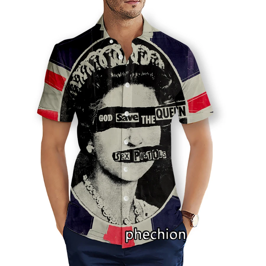 phechion Mens Short Sleeve Beach Shirts Rock band Sex Pistols 3D Print Casual Shirts Fashion Streetwear Men Tops X187