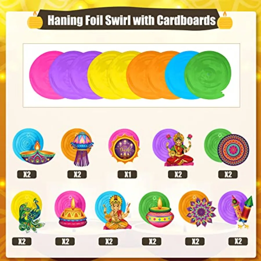 كلابي 51 قطعة زينة حفلات ديوالي السعيدة معلقة دوامة ديبافالي نافذة الباب معلقة زخرفة ل ديوالي ديبافالي ليغ الهندي #3