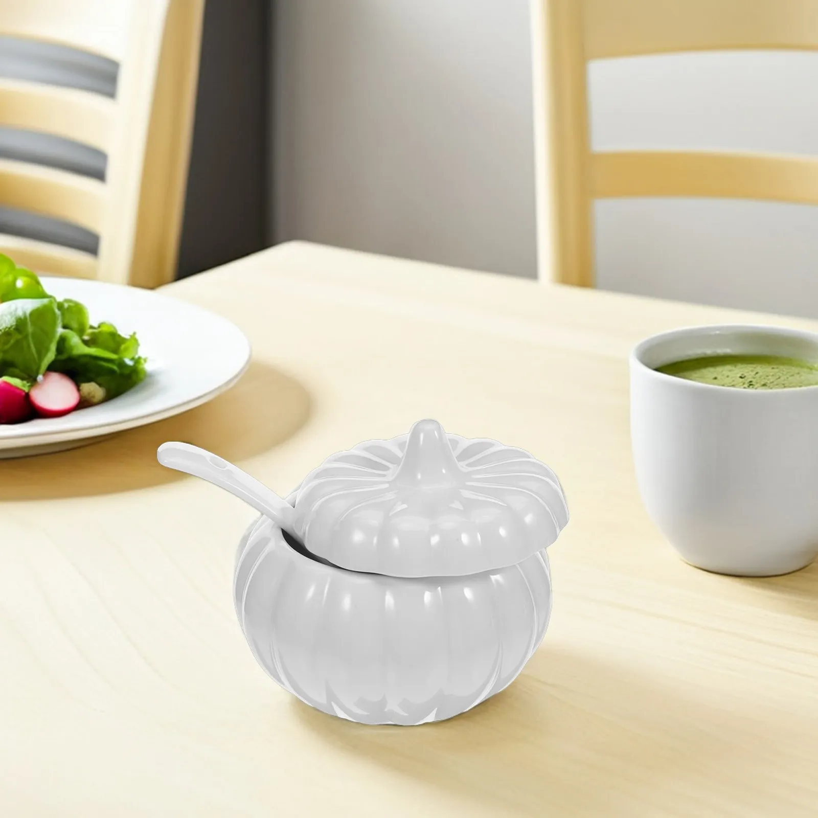 1Set Pumpkin Ceramic Soup Bowl Stew Pot with Lid Smooth Surface Creative Decorative Kitchen Food Container Dinnerware