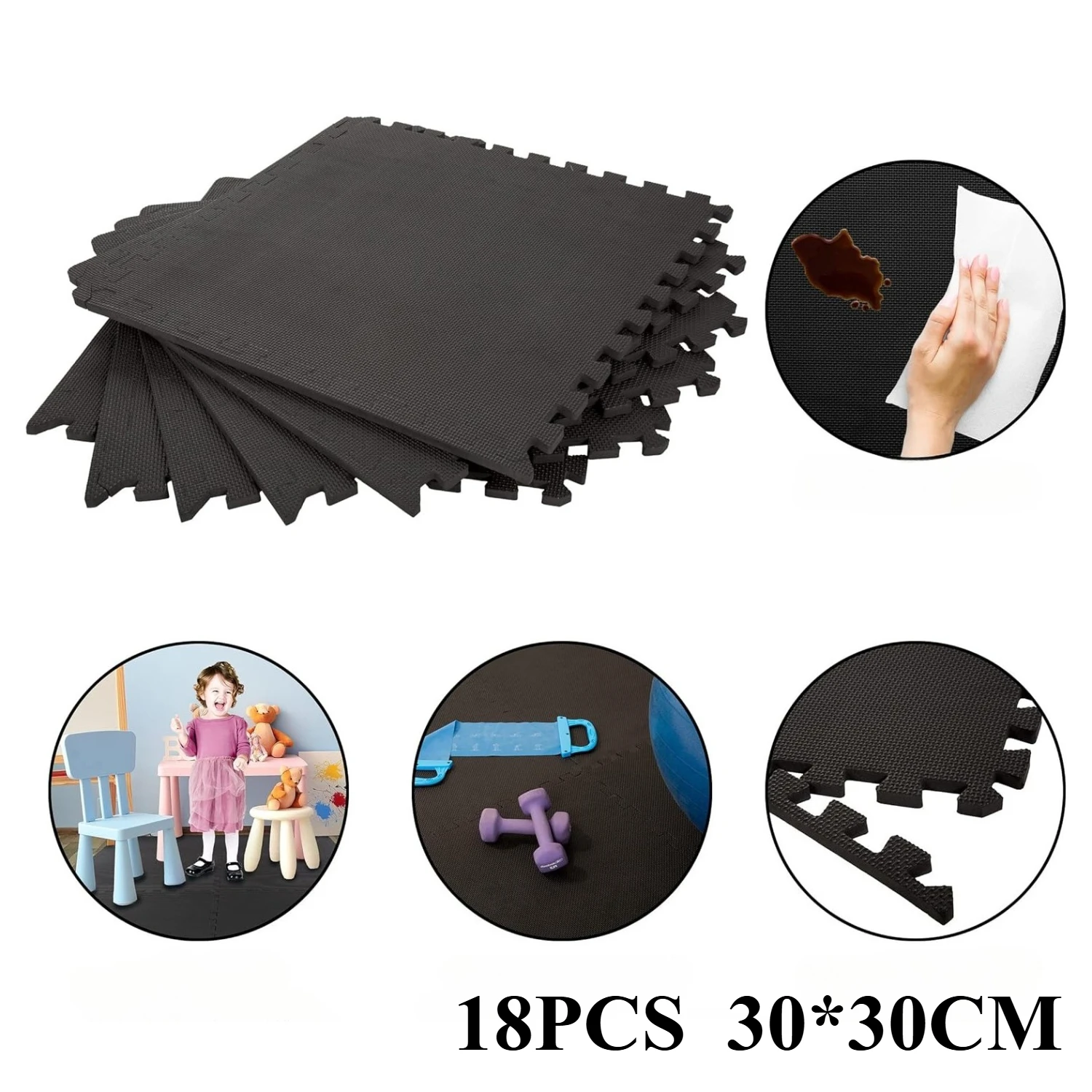 

18Pcs Baby Play Puzzle Mat Child Protection Non-slip Carpet Interlocking EVA Foam Tiles Exercise Mats for Home Gym 30*30*1CM