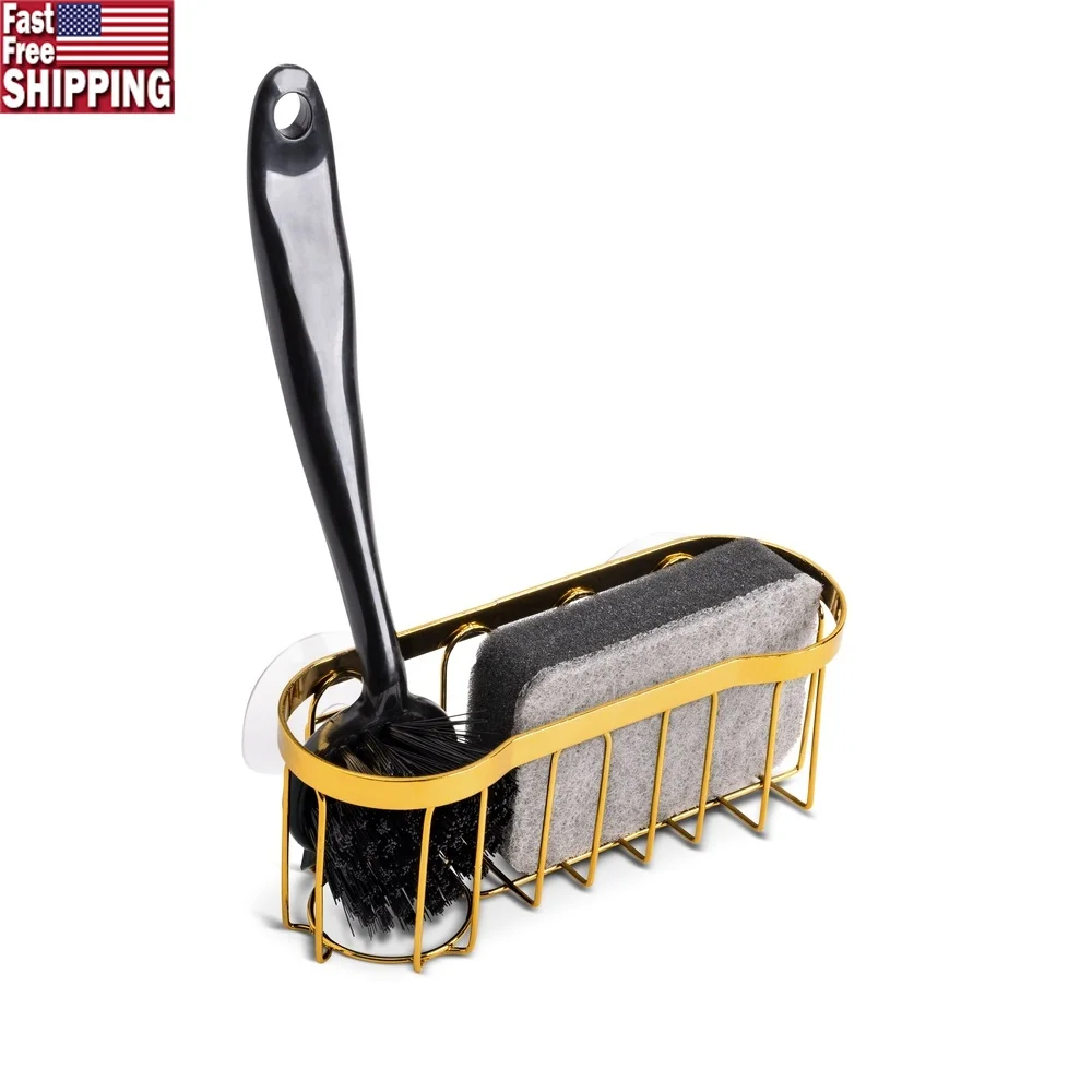 

Золотой набор кистей из трех предметов с присоской, органайзер для раковины, прочные чистящие средства, компактное решение, кухонный декор