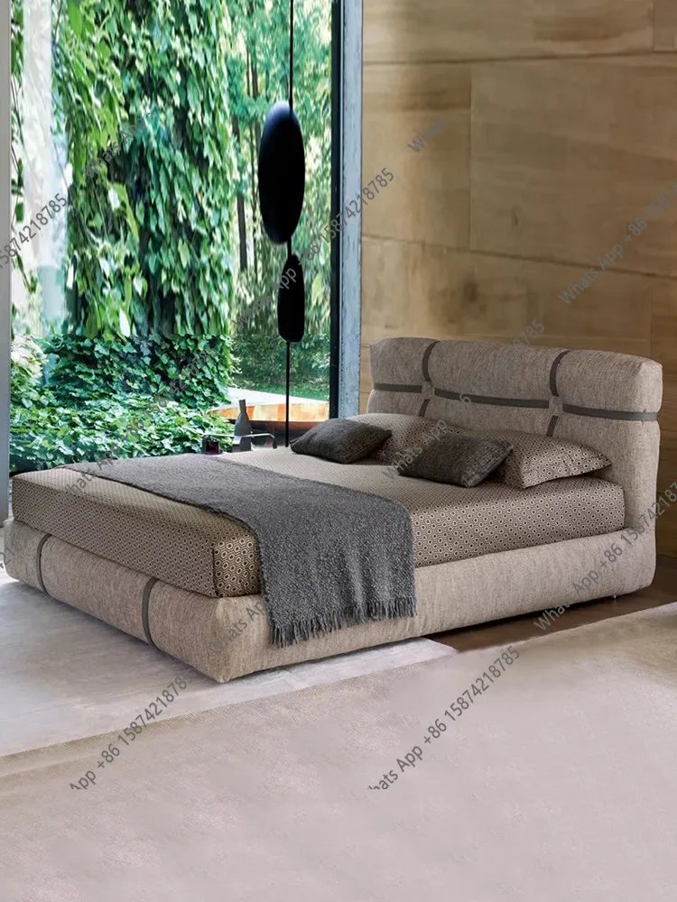 

Bed Italian minimalist imported cotton and linen fabric leather bed designer master bedroom 1.8m double carrier bed minimalist I